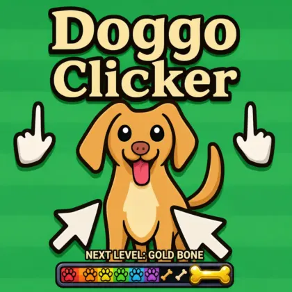 Cute dog waiting to earn Bark Coins in the Doggo Clicker idle game