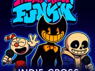 Featured Image ALT: Boyfriend battles Cuphead, Sans, and Bendy in the FNF Vs Indie Cross rhythm mod