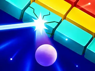 Google Block Breaker gameplay with a paddle bouncing a ball toward colorful Google-style bricks