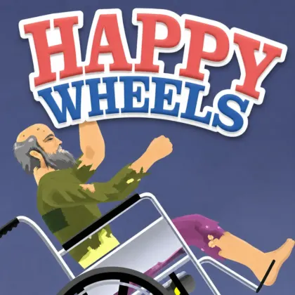Happy Wheels gameplay screenshot featuring obstacle course, character, and physics-based action