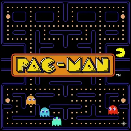 PAC-MAN classic arcade gameplay with Pac-Dots, Power Pellets and four colorful ghosts in a blue maze