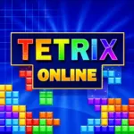 Tetrix Online gameplay with colorful falling blocks stacked inside a vertical puzzle grid