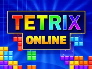 Tetrix Online gameplay with colorful falling blocks stacked inside a vertical puzzle grid