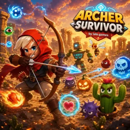 Archer battling waves of fantasy enemies in the original Archer Survivor game by lalo.games