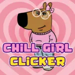 Chill Girl Clicker character in a pink sweater with idle game upgrades and a pastel background