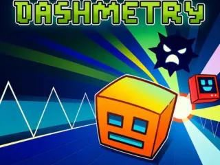 Dashmetry rhythm platformer with a geometric icon avoiding obstacles