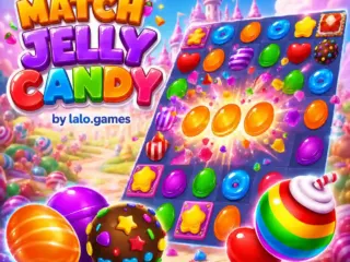 Colorful candies and jelly pieces in the Match Jelly Candy puzzle game by lalo.games
