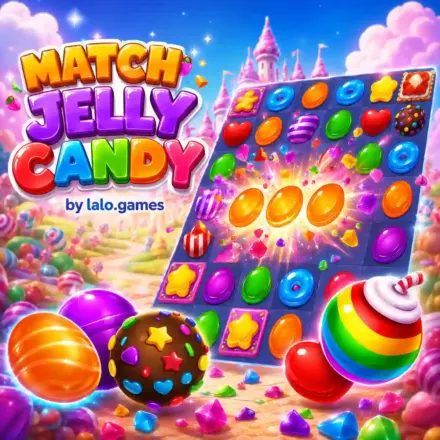Colorful candies and jelly pieces in the Match Jelly Candy puzzle game by lalo.games