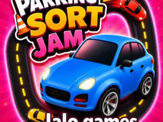 Colorful cars and matching parking lanes in the original Parking Sort Jam game by Lalo Games
