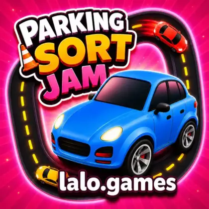 Colorful cars and matching parking lanes in the original Parking Sort Jam game by Lalo Games