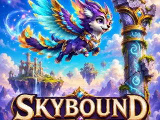 Magical winged creature flying through enchanted ruins in Skybound, an original game by Lalo Games