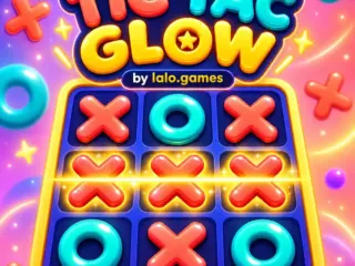 Colorful X and O pieces on the Tic Tac Glow board game by lalo.games