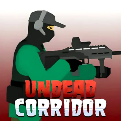 Undead Corridor survivor shooting zombies inside a dark blood-covered hallway