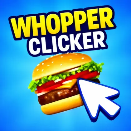 Whopper Clicker Game with a giant burger and upgrade shop