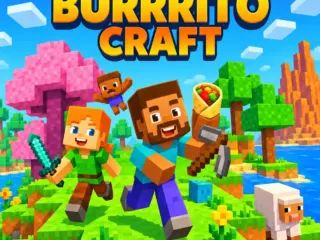 Burrito Craft Unblocked game with voxel heroes, a burrito, animals, and a colorful block world