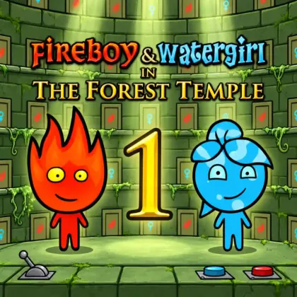 Fireboy and Watergirl Unblocked in The Forest Temple with Fireboy, Watergirl, temple switches, and elemental symbols