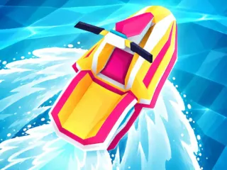 Flippy Race Unblocked game featuring a colorful speedboat racing across bright turquoise water