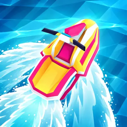 Flippy Race Unblocked game featuring a colorful speedboat racing across bright turquoise water