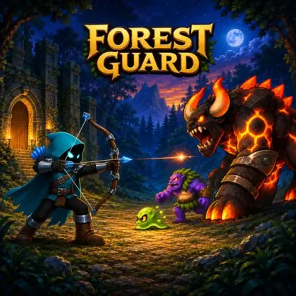 Hooded archer defending a fortress gate from fantasy monsters in Late Gate Archer Defense