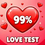 Love Tester Unblocked game with a glossy red heart showing a 99 percent love score