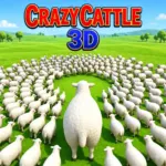 Crazy Cattle 3D unblocked game featuring a large sheep surrounded by a chaotic circular flock.
