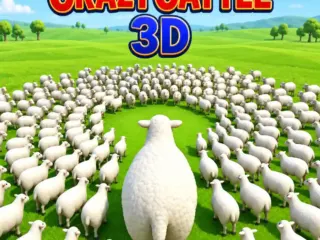 Crazy Cattle 3D unblocked game featuring a large sheep surrounded by a chaotic circular flock.