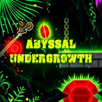 Play Dashmetry Abyssal Undergrowth unblocked through a dangerous neon cavern filled with spikes and glowing hazards.