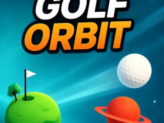 Golf Orbit unblocked game featuring a golf planet, floating ball, and colorful planets in space.